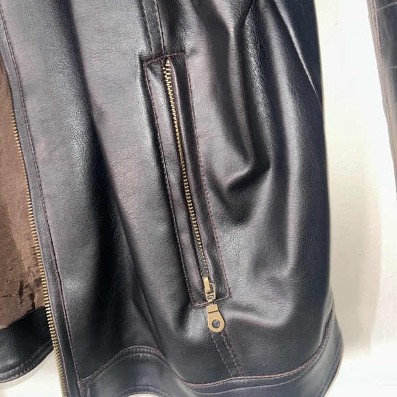 Men's Black Leather Jacket with Stripes - Picture 4 of 12